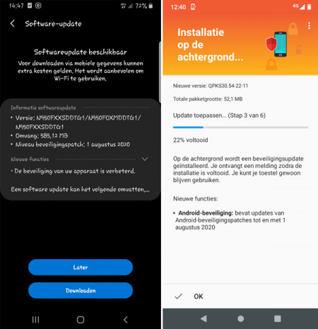 Galaxy Note 8 Motorola One augustus update