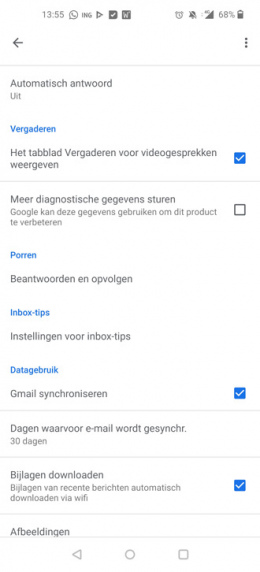 Gmail vergaderen tabblad Android