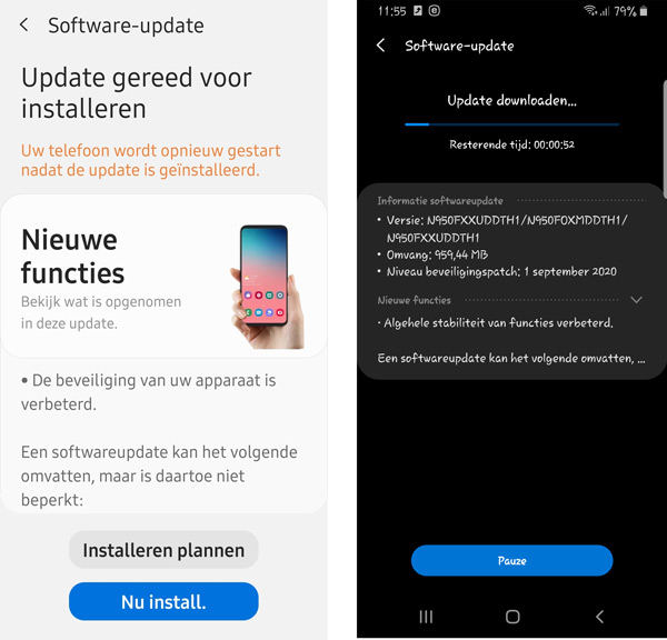 Galaxy Note 20 Note 8 september 2020 update