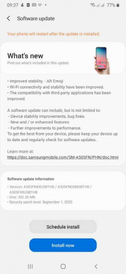 galaxy a50 september update