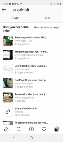 Instagram Activiteit links