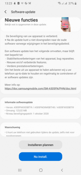 Samsung Galaxy A50 oktober update