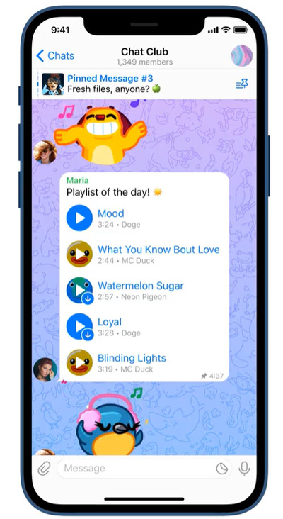 Telegram 7.2 muziek pin berichten