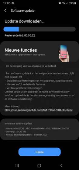 galaxy note 20 oktober update