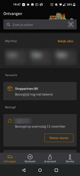 PostNL app donkere modus