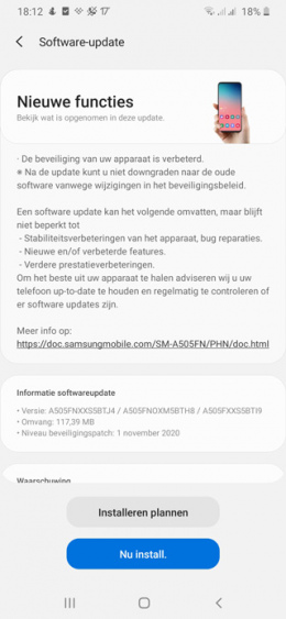 Samsung galaxy A50 november patch