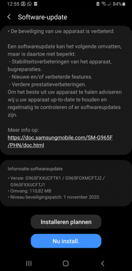 Samsung galaxy s9 november-update