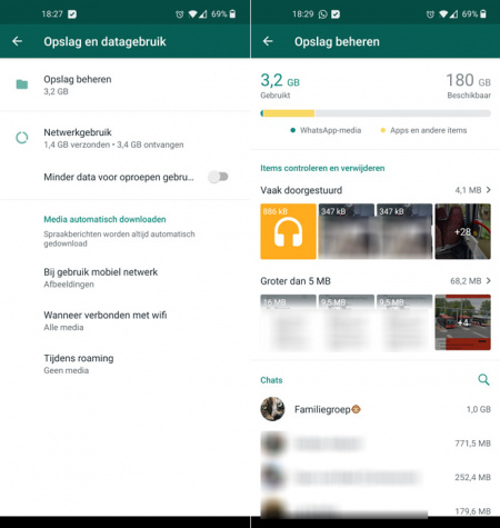 WhatsApp opslagbeheer