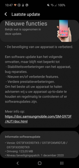 Galaxy S10 december 2020 update