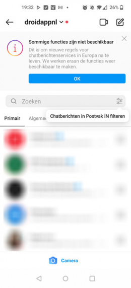 Instagram chat-functies niet beschikbaar
