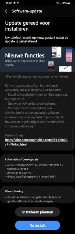 Galaxy S20 januari 2021 update