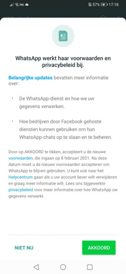 WhatsApp privacybeleid 8 februari 2021