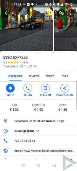 Google Maps brandstofprijs