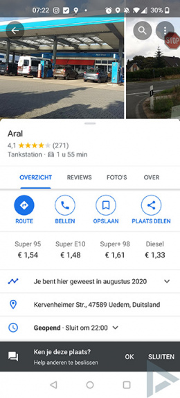Google Maps tankstation brandstofprijs