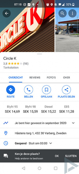 Google Maps tankstation prijs