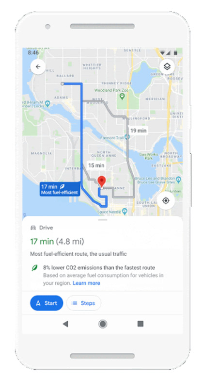 Google Maps eco-friendly route