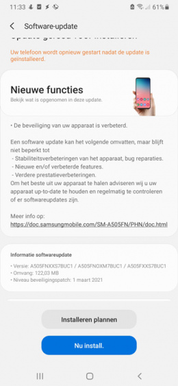 Samsung Galaxy A50 maart 2021 update