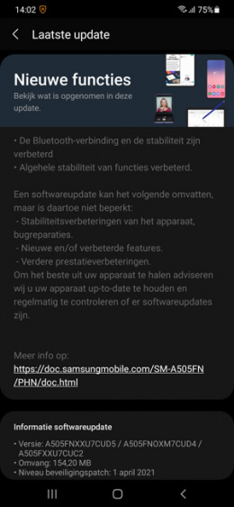 Galaxy A50 april 2021 update