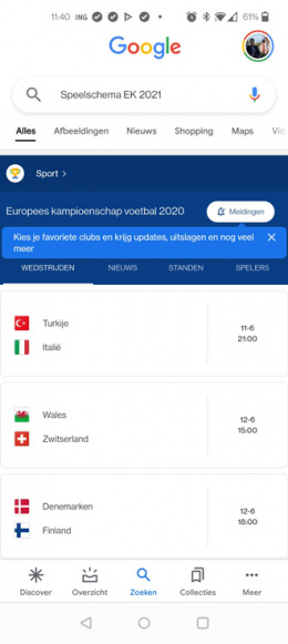 Google Discover EK voetbal 2021