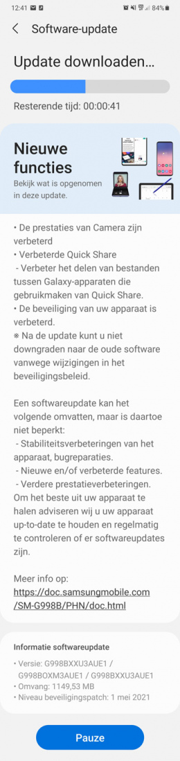 Samsung Galaxy S21 mei update