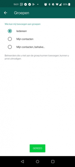 WhatsApp groepsinstellingen