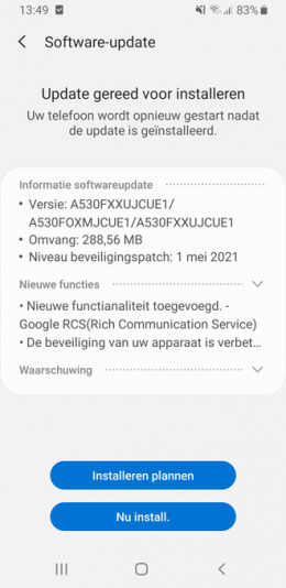 Galaxy A8 beveiligingsupdate mei 2021