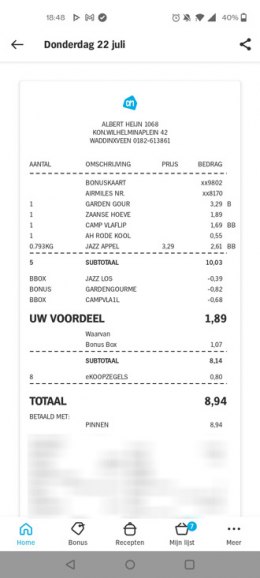 Albert Heijn digital receipt