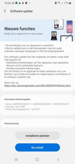 Samsung Galaxy A50 juli update 2021