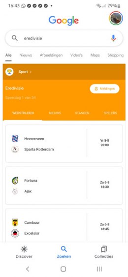 Google Discover Eredivisie