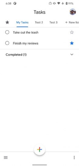 Google Tasks favorieten ster