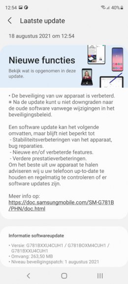 Samsung galaxy S20 fe augustus-update