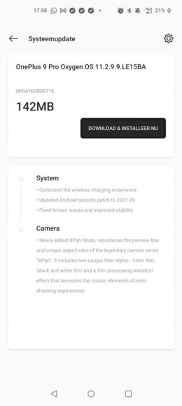 OnePlus 9 OxygenOS 11.2.9.9