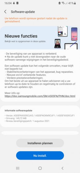 Samsung Galaxy A50 augustus 2021 update