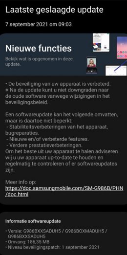 Samsung Galaxy S20 augustus-update