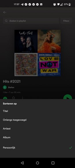 Spotify afspeellijst sorteren