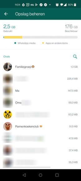 WhatsApp opslagruimte