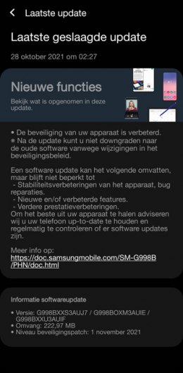 Samsung Galaxy S21 november update