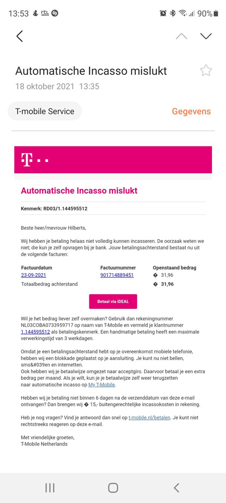 T-Mobile phishingmail