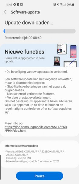 Samsung Galaxy A52 beveiligingsupdate november 2021