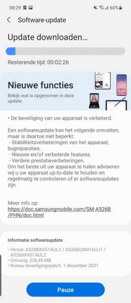 Samsung Galaxy A52 beveiligingsupdate december 2021