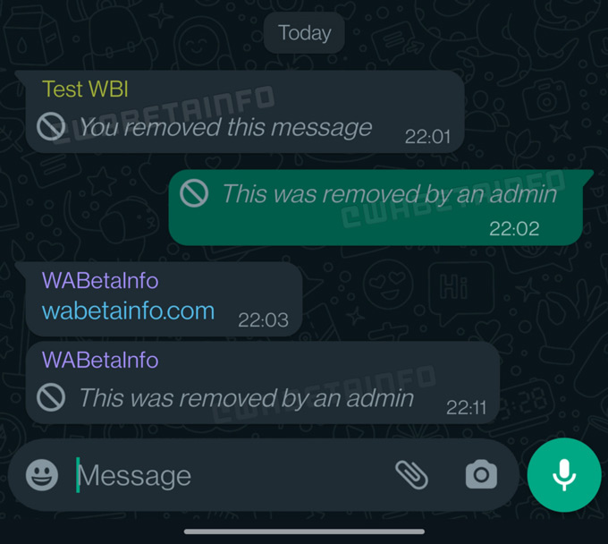 WhatsApp beheerders berichten verwijderen