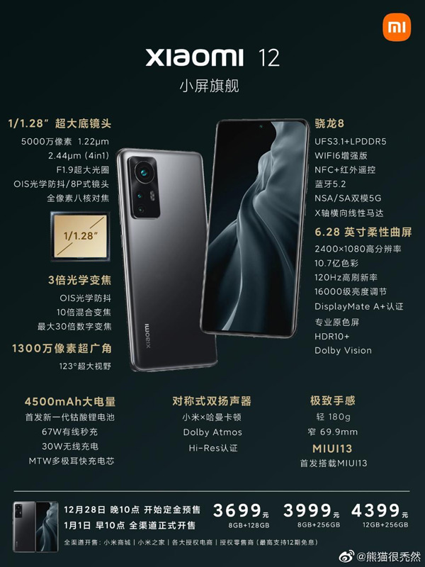 Xiaomi 12 specs