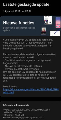 Samsung Galaxy S20 januari 2022 update