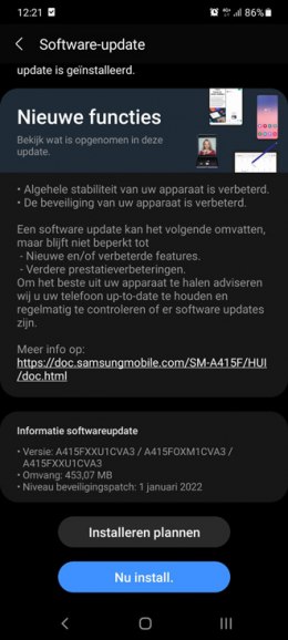 Samsung Galaxy A41 januari update
