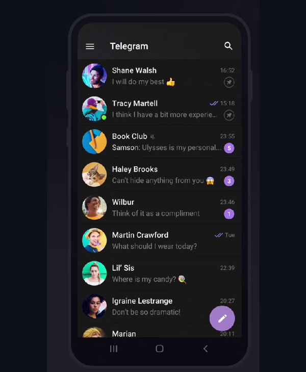 Telegram 8.6 donkere modus