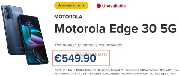 Motorola Edge 30 prijs