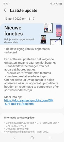Samsung Galaxy S20 FE beveiligingsupdate april 2022