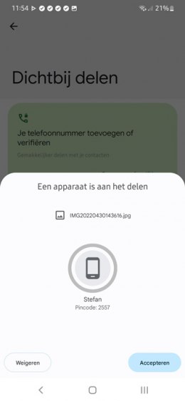 Android Dichtbij Delen ontvangen