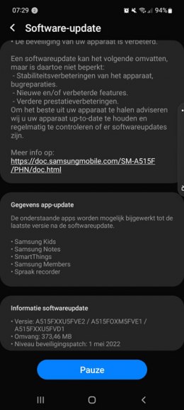 Samsung Galaxy A51 beveiligingsupdate mei 2022