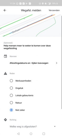 Wegafsluiting melden Google Maps